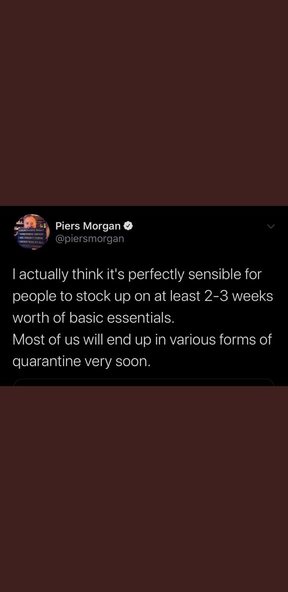 RT @DarkKnightPaul1: #piersmorgan Never forget that this man encouraged people to stock pile food. https://t.co/a8yLUdrqXA