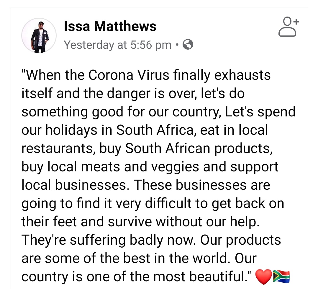 AsapTwiset's tweet photo. I agree with this fellow. Only true patriotism will see us through this. Together we can! #CoronavirusInSA https://t.co/sHZjHFr1fk