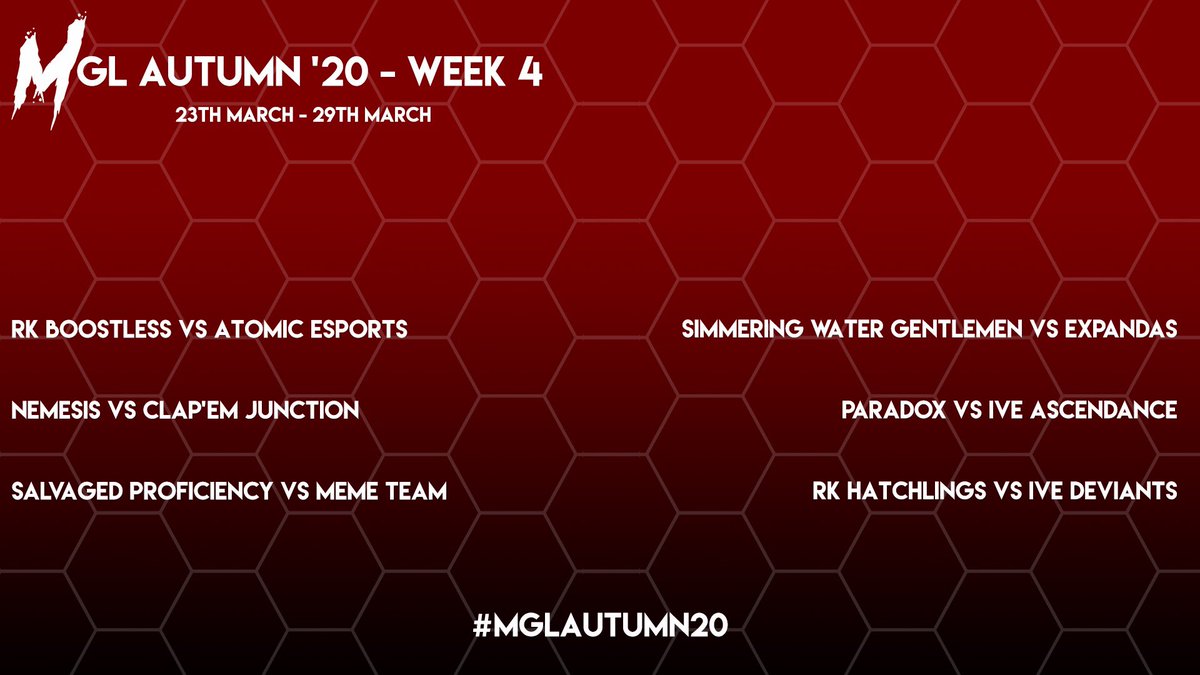 We are proud to announce our largest prize pool ever! An amazing R3,000 will be split up between the top 3 teams of both the Champions League and Trials League at the end of the #MGLAutumn20 Season!

Week 4 has been made and can be found below, have a good week!
#KeepTheMomentum