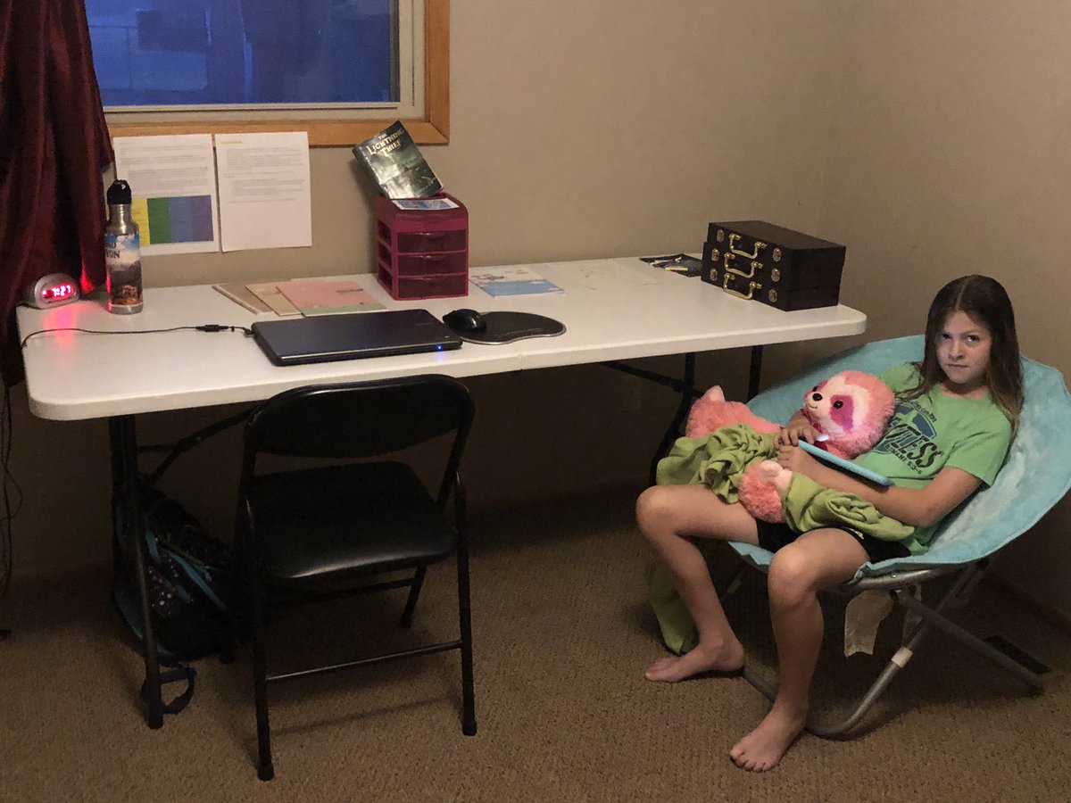 McDowell225's tweet photo. My daughter is ready for #continuouslearning today. We’ve been teaching self-direction all year, so she’ll be fine! #growthmindset #thepowerofyet https://t.co/mdSSLKsKPj