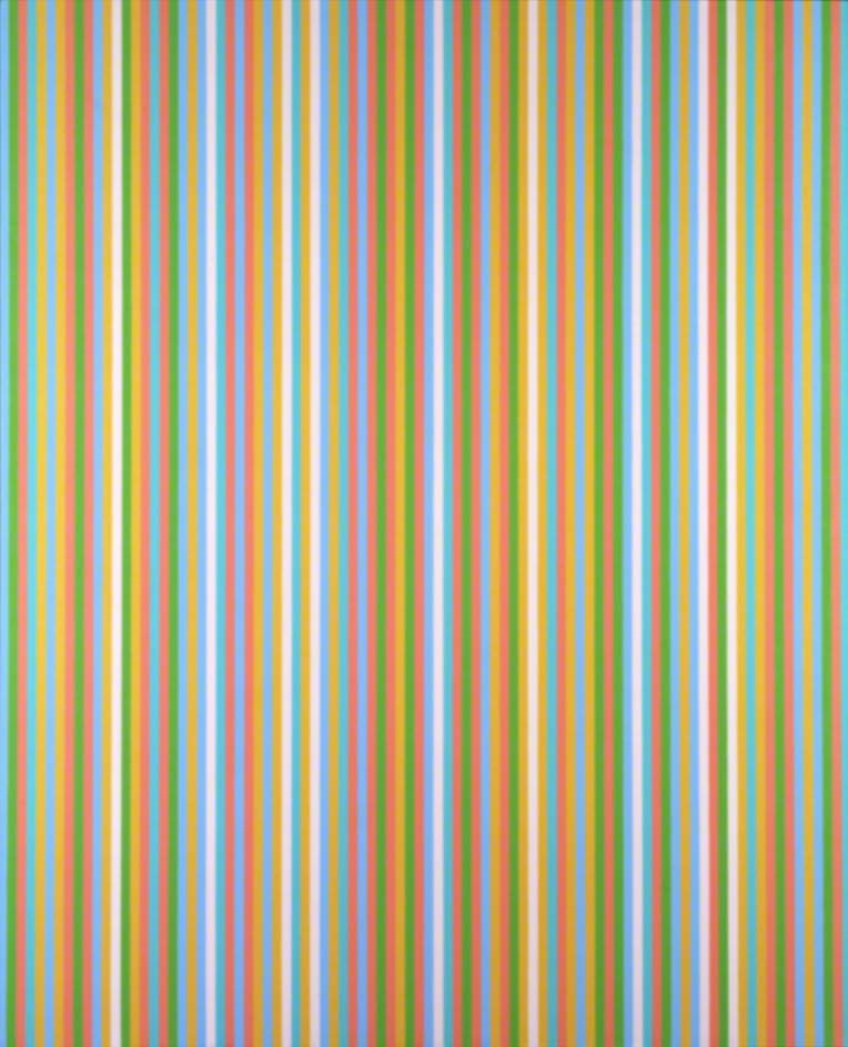 From Pop to Op!Bridget Riley (b.1931) began her career making eye-bending black and white abstract images but branched out into polychromatic work in the mid-1960s. This 1984 painting, 'Kashan', draws on the colours used in Egyptian tomb paintings.