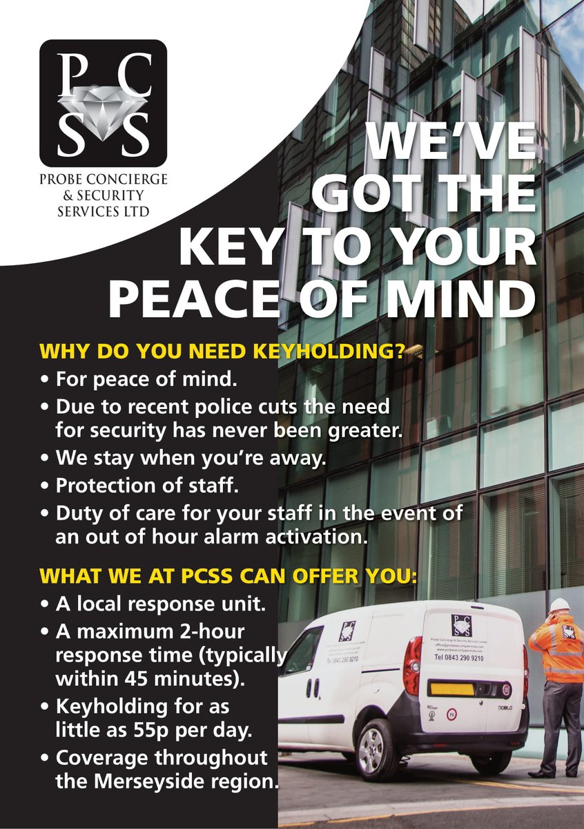 ProbeCSS's tweet image. Due to the uncertain times we are currently living in, we would like to offer businesses a peace of mind with our key holding service. Please feel free to contact us for your very own free quotation. 
E: office@probesecurityservices.com
T: 0843 290 9210