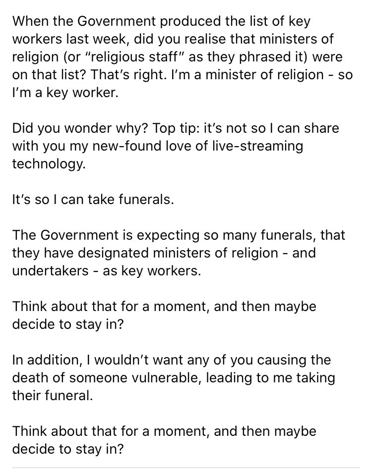 Wise words from Rev Ben Flen (my dad) for those of you who still think you’re above social distancing...