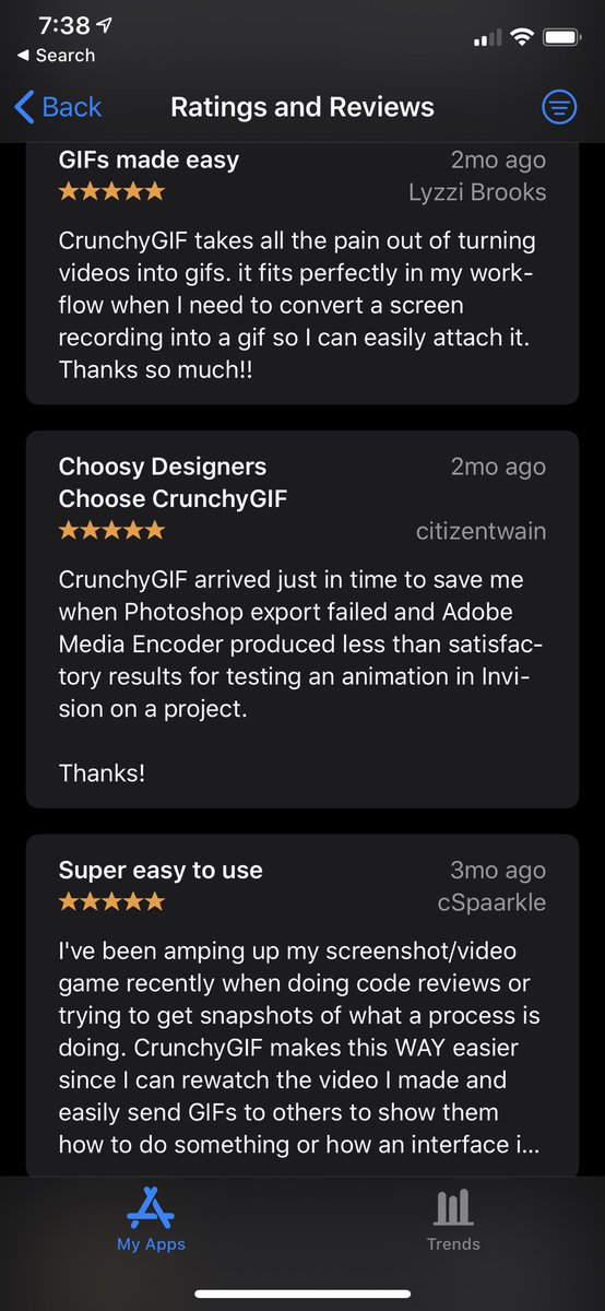 joshdholtz's tweet photo. I don’t have a ton of ratings or downloads yet with @CrunchyGif but I have to say I’m pretty pleased the overall rating for my first macOS app 🥰

Happy users make for a happy developer https://t.co/QDlvqux9g5