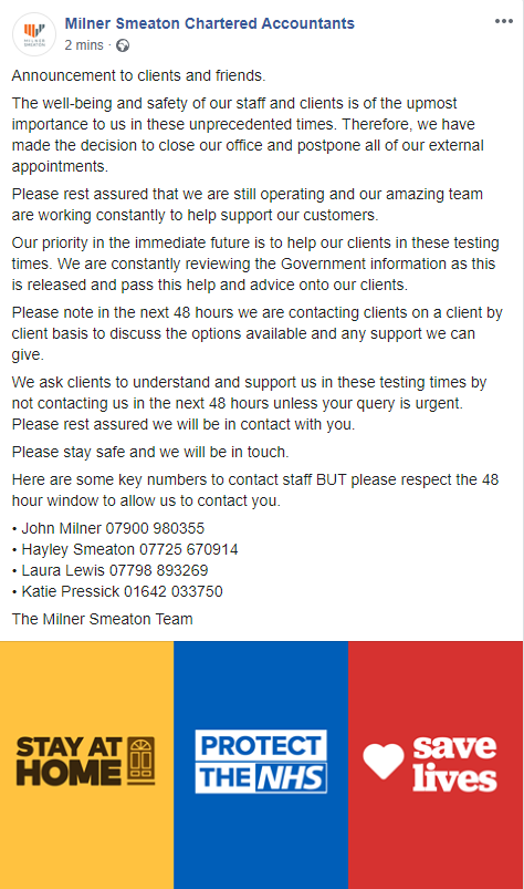 Announcement to client and friends.