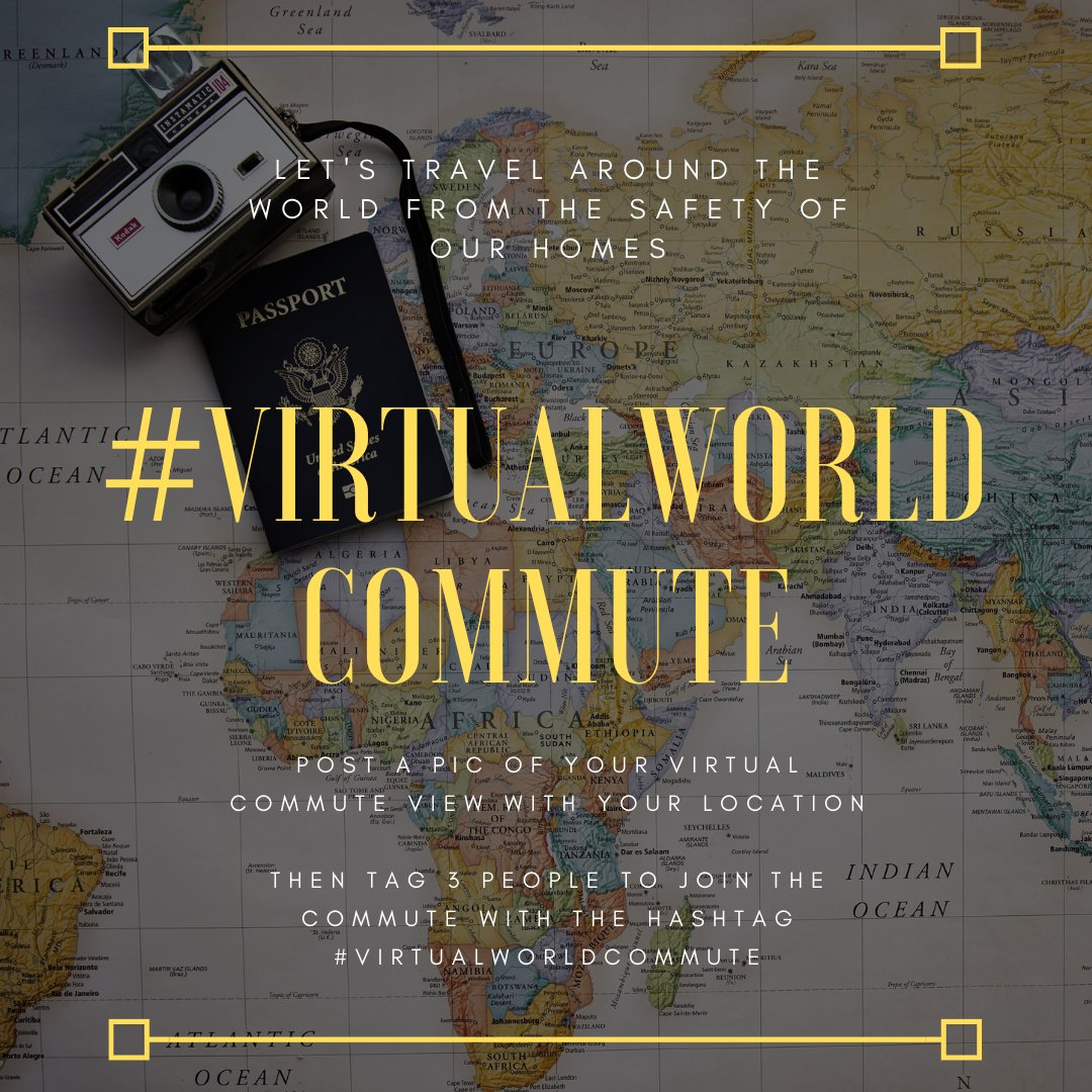 DrivewithusPod's tweet photo. Since many of us are no longer commuting, we are starting a #VirtualWorldCommute! Share a pic of your location with the hashtag and then tag 3 friends to join.

Let's travel around the world from the safety of our homes!

#virtualcommute #StayAtHome #travel #StayConnected #world https://t.co/mKpgSNhIC7