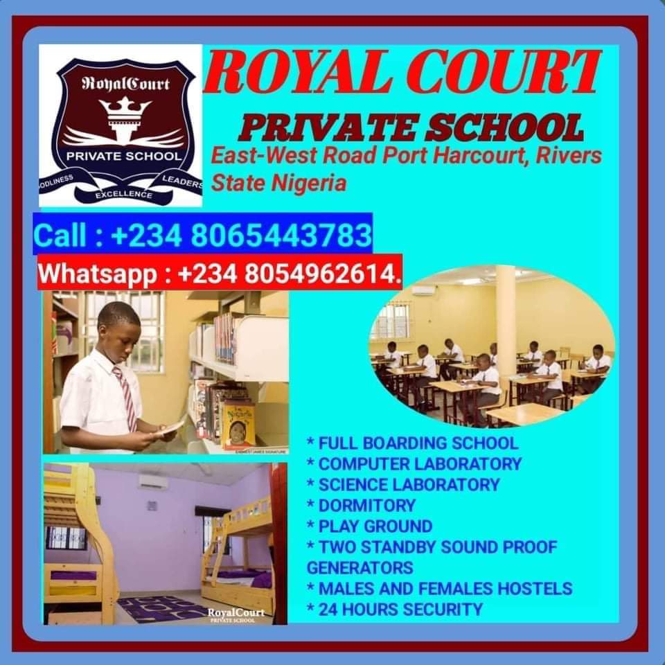 Education is the bedrock of the Nation, to give your children quality and standard education, call Royal Court Private School now. Admission is on.
Call: +234 8065443783,
Whatsapp : +234 8054962614.
#ProwodicGlobalServices