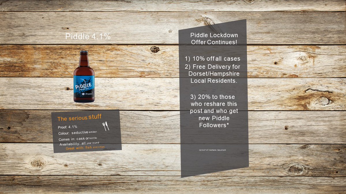 Introducing our Food Range as part of our lockdown offer. Our flagship food beer: Piddle. Great with all food but especially fish and chips. Contact: james@piddlebrewery.co.uk for your order. #takethepiddle #lockdowncontinues
