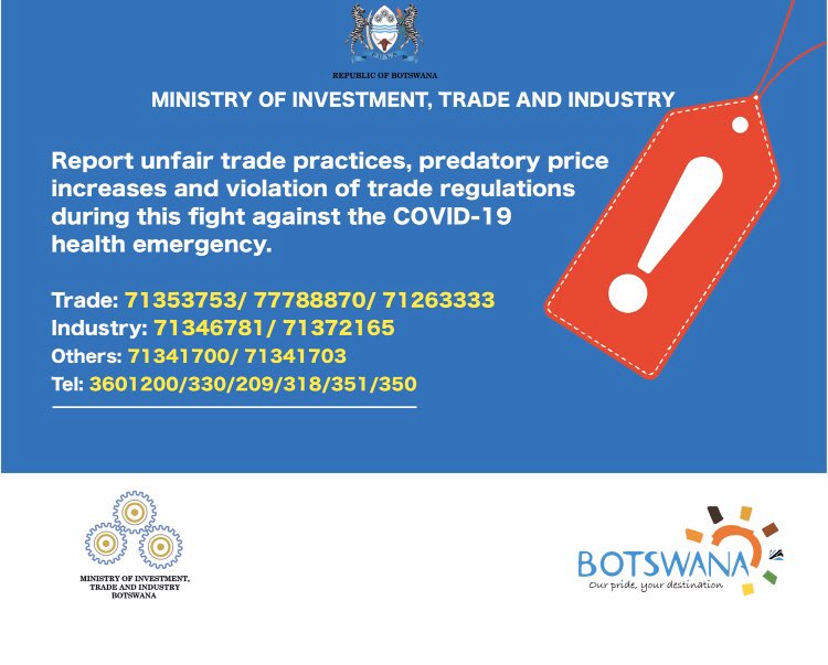 Kindly report any unfair trade practices, predatory price increases and violation of trade regulations during this fight against the #COVID19 health emergency.