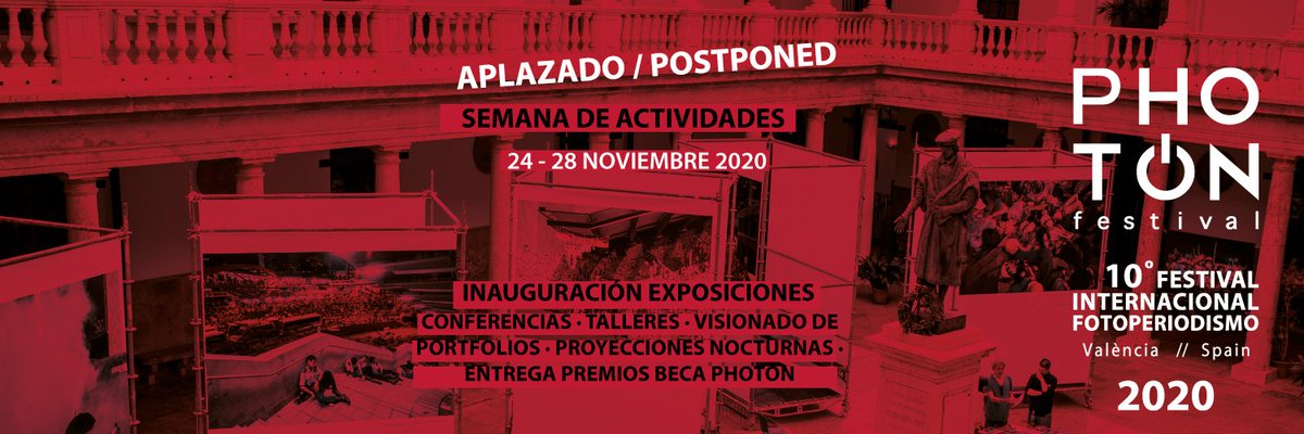 Dada la situación actual #PhotOn ha decidido,con el apoyo de patrocinadores y colabores, posponer el festival a noviembre.
Deseamos que todxs os encontréis bien y esperaremos para celebrar a vuestro lado una gran fiesta por haber superado esto juntxs

#JuntosPodemos #Photon20