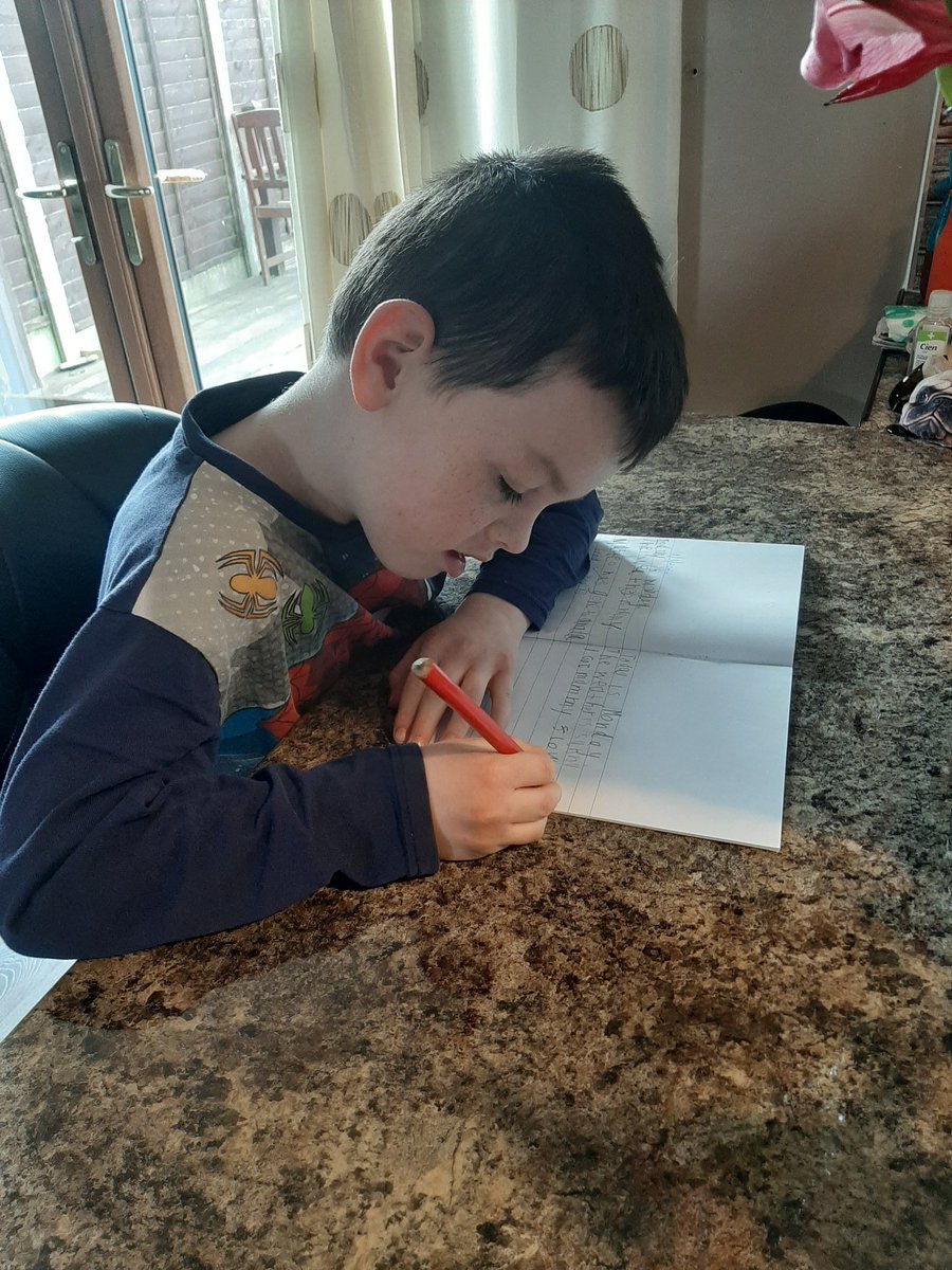 sandragreene82's tweet photo. @SIRoom13 Tiernan is busy doing his school work in his jammies😁 he is missing all his class friends and miss fingleton😥😥 https://t.co/vaTihoT9CG