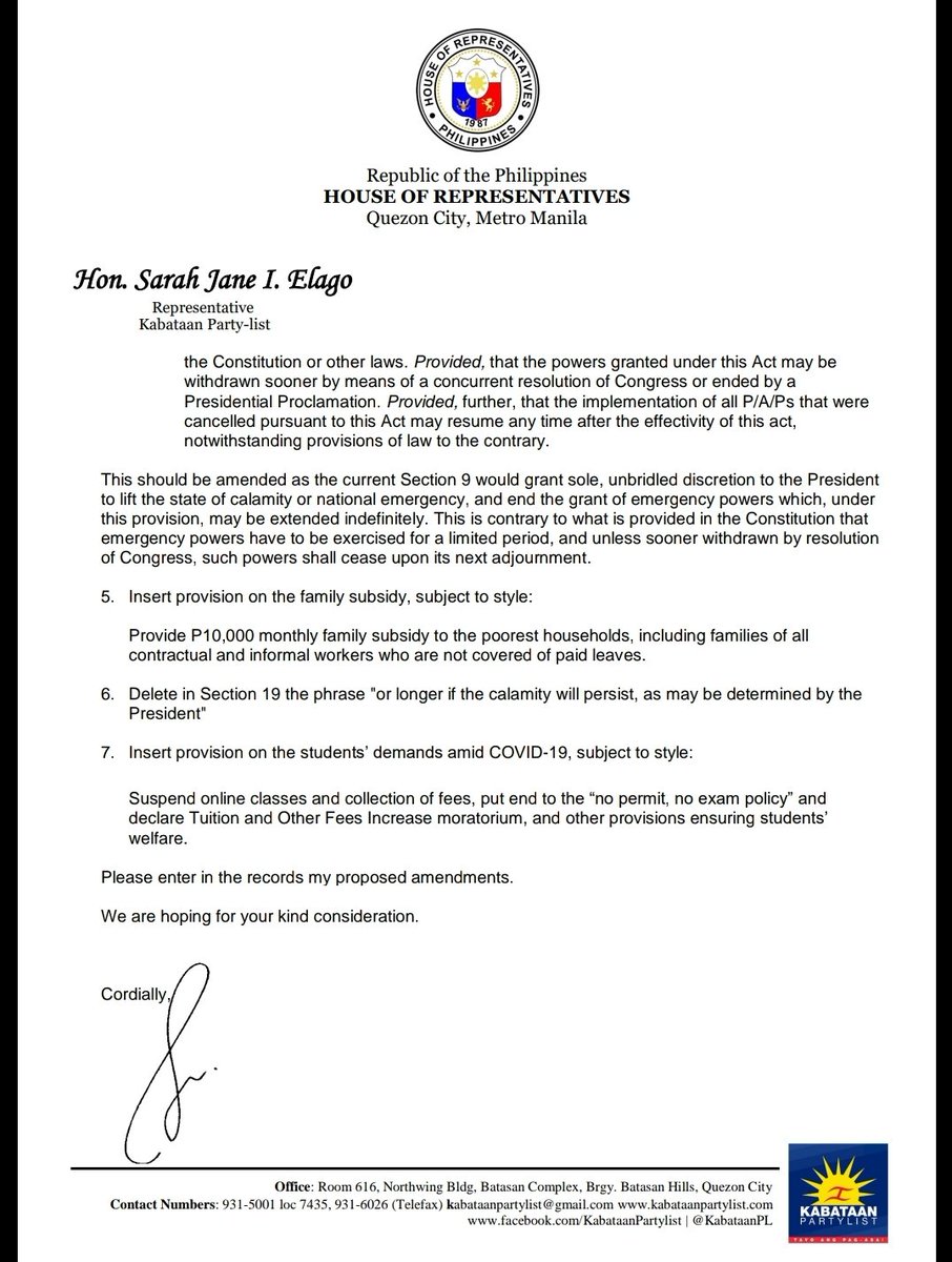 sarahelago's tweet image. Proposed individual amendments to proposed bill granting emergency powers to the President

Dapat po ito ay alinsunod sa Saligang Batas.
Pag-aralan rin ang mga panukalang kaugnay nito:
#MassTestingPH 
#SuspendOnlineClasses and Collection of Tuition and School Fees