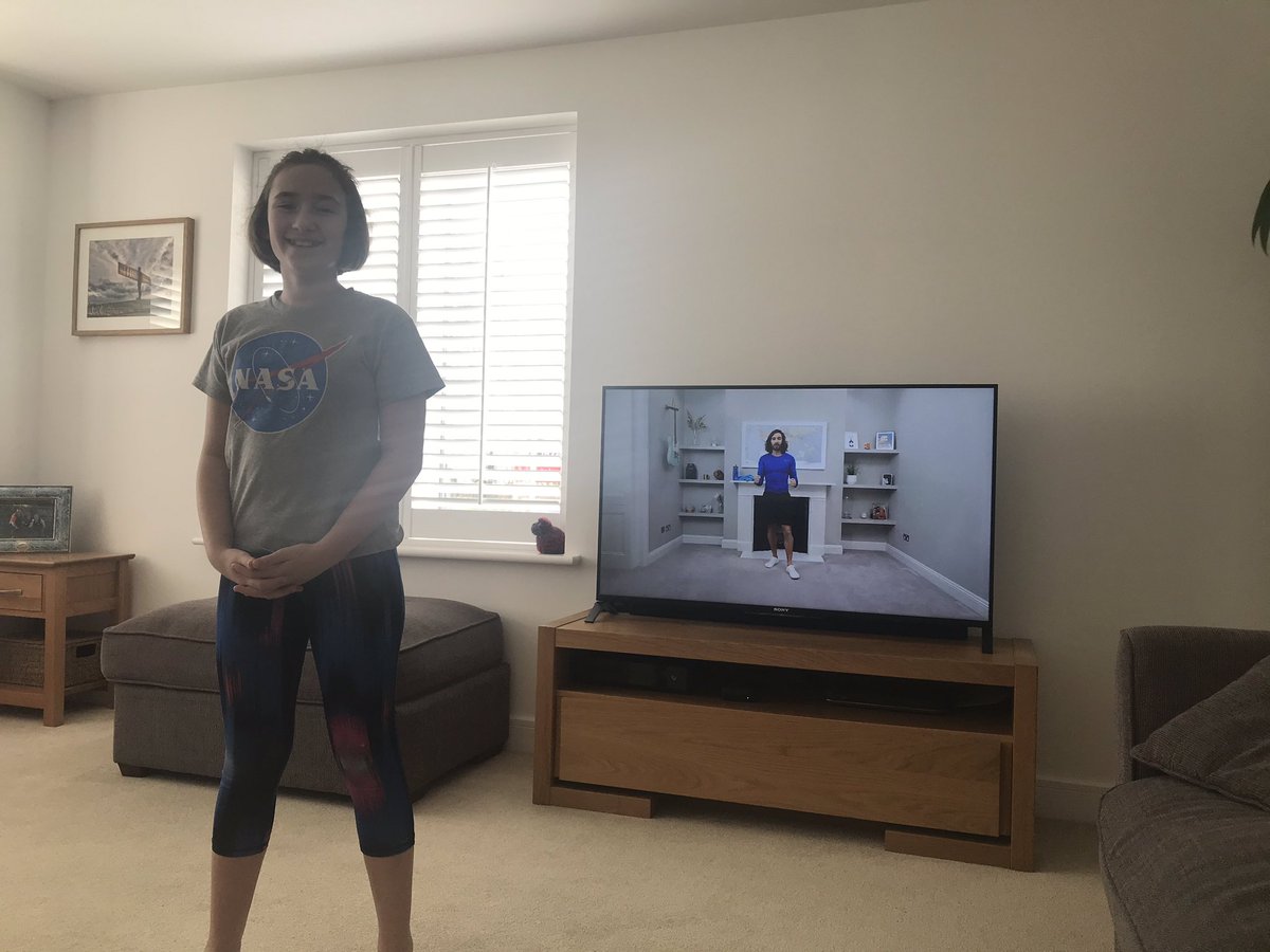 Day 1 Mia should be doing gym in school <a href="/YDewiSant/">Ysgol Dewi Sant</a> today so we joined <a href="/thebodycoach/">Joe Wicks</a> for his live PE lesson. Mia and I both enjoyed the workout 🙌 see you tomorrow 👍