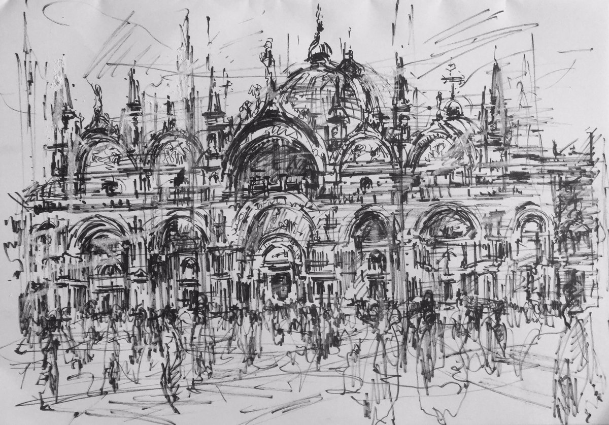 Looking to cheer myself up by thinking of one day going back to Venice and drawing St Marks Square - small pen sketch #venice #loveitaly #italystaystrong #urbansketch #architecture #pensketch #architecturedrawing #stmarkssquare #drawing #artcollector #sketches #contemporaryart