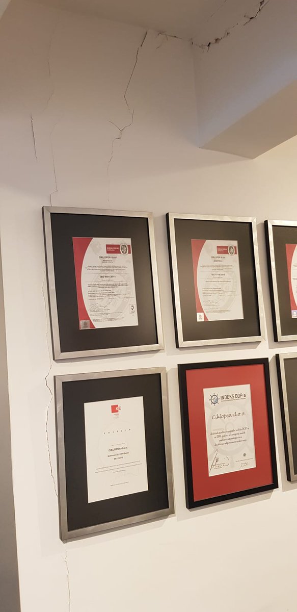 ciklopea's tweet photo. As if #COVIDー19 crisis was not enough, our headquarters was hit by an #ZagrebEarthquake. Visible evidence on the pictures. Today we resume operations from the safety of our homes. #remoteworking #westayhome #teleworking #ciklopea #technologyeclectic #translation #localization https://t.co/E3ag2PUUG3