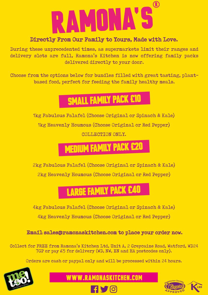 JewishVegSoc's tweet photo. We're sharing news from some of our favourite suppliers and creators, first up a great special offer from the fantastic @RamonasKitchen1 (formerly MeToo Foods) who makes the very best falafels and houmous.

#vegan #kosher #koshervegan https://t.co/FqJn1soi9Z