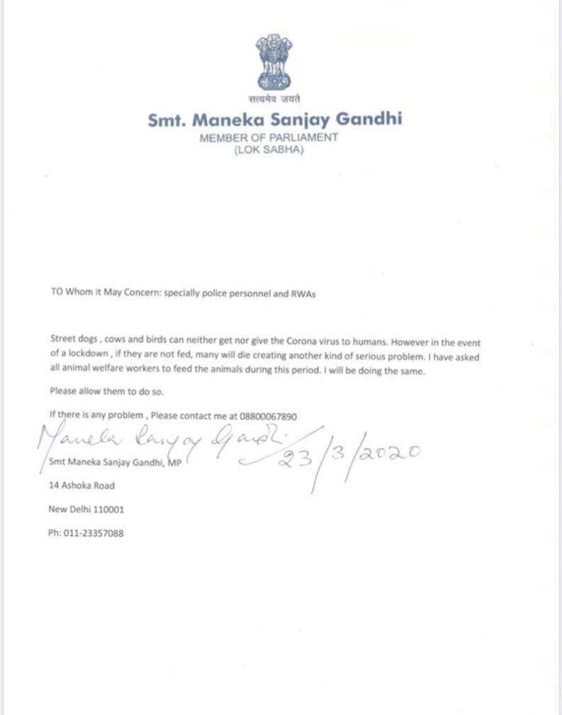 Maneka Sanjay Gandhi On Twitter I Have Requested All Animal Welfare Workers To Feed The Animals During This Period Of A Lockdown I Will Be Doing The Same Please Allow Them To