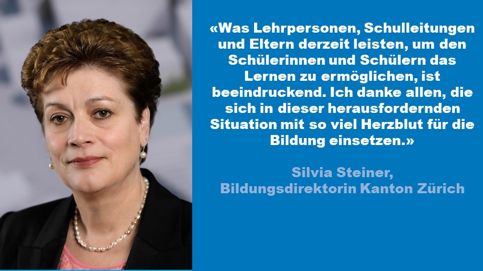 Regierungsrätin und Bildungsdirektorin <a href="/silviasteiner/">Silvia Steiner</a> zu den Herausforderungen des Fernunterrichts. #Coronavirus