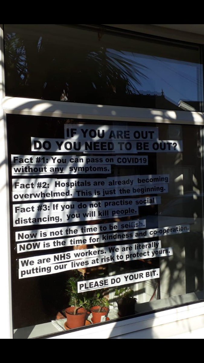 A friend of mine is a doctor working on the front line. She has put this sign in her front window. Seems that a lot of people don’t understand how serious this is. STAY HOME  and practice SOCIAL DISTANCING if you have to go out. Do your bit.
#SocialDistancing #StayAtHome