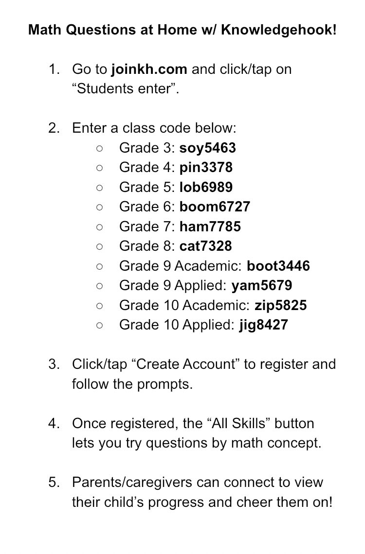 Jason_To's tweet image. Want your kids’ math skills to stay sharp? I’ve set up virtual classrooms on @knowledgehook by grade (3-10) so all kids can try Qs, collect bots, earn stars &amp;amp; have fun!

Go to joinkh.com, enter the code for the grade (see pics), sign up &amp;amp; go!

Feel free to share 👍🏼