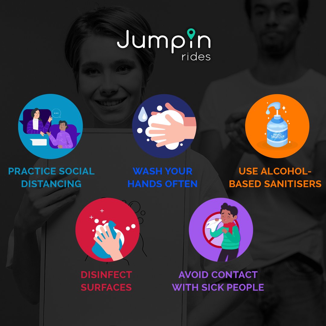JumpinRides's tweet photo. Prevention safety tips. If you have to travel, choose ride sharing as a safer alternative to public transport. Visit our site: https://t.co/OurjVBfJtL
#MondayMotivation #StaySafe https://t.co/acHBdcLdvu