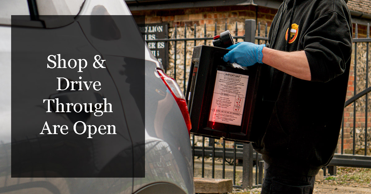 The shop and drive through are both open.

The shop is spacious, and we have other social distancing measures in place. The drive through is perfect for keeping distance, we’ll put the beer in the car and payment is card only. Our home delivery is also still going.
