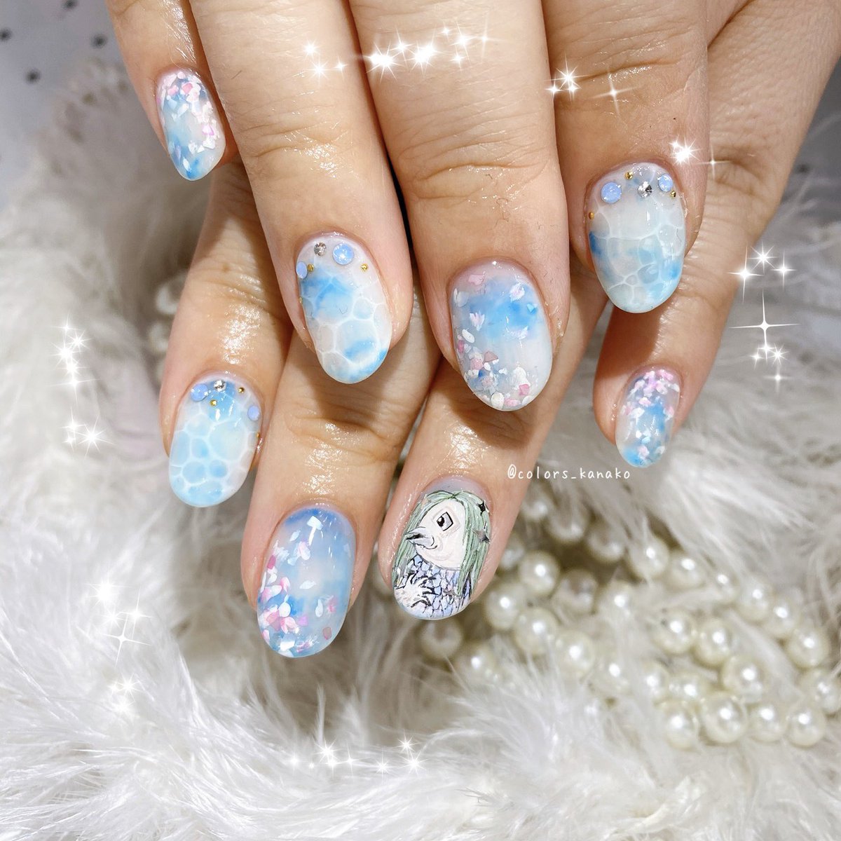 Color S カラーズ やすいかなこ お客様nail とうとう 遂に わたしもアマビエ様を描かせて頂きました 某桜のプールをイメージしたデザインと共に 痛ネイル Color S カラーズ やすいかなこ お客様nail とうとう 遂に わたしもアマビエ様を描かせて頂きました 某桜のプールをイメージしたデザインと共に 痛ネイル