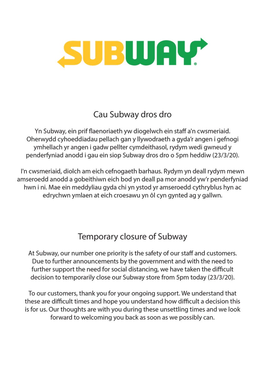 Cau Subway dros dro / Temporary closure of Subway