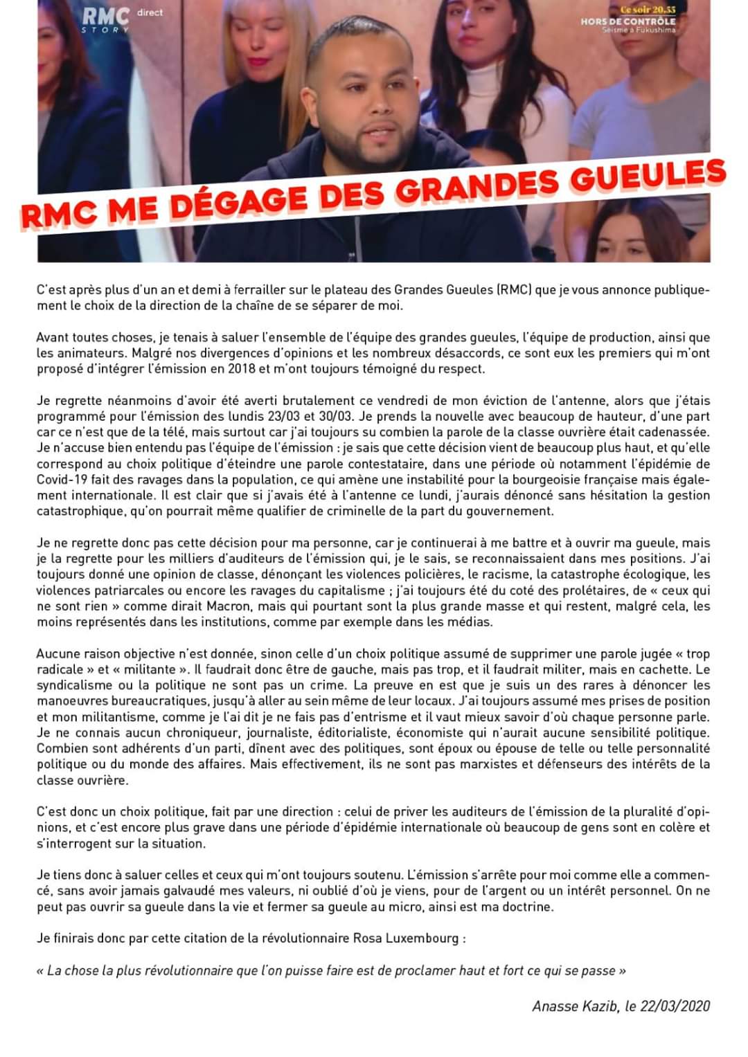 Anasse Kazib Rmc Me Degage Des Grandes Gueules Alternative Revolutionnaire Communiste