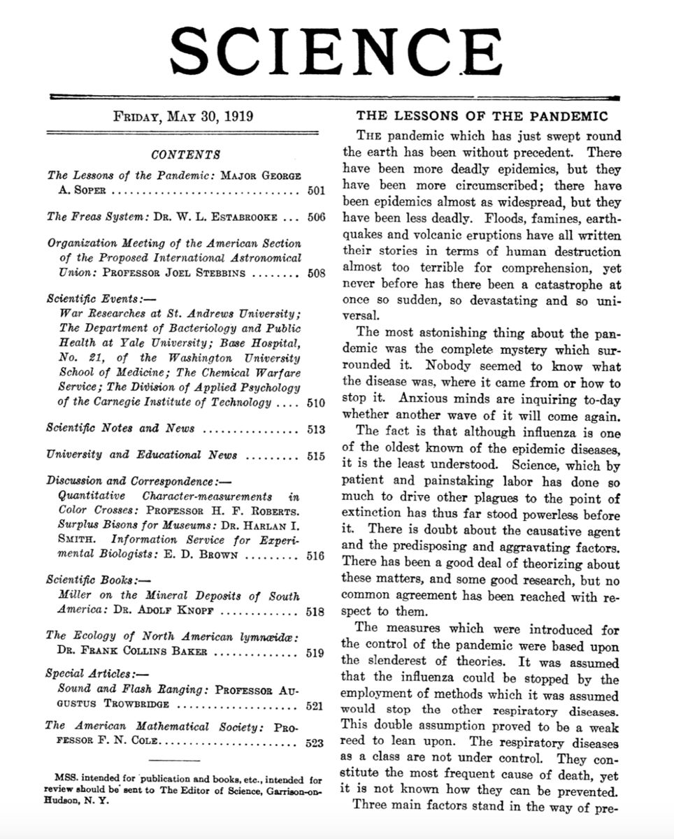 jayvanbavel's tweet photo. Over 100 years ago, @ScienceMagazine published a paper on the "Lessons of the Pandemic"

It noted that the great lesson from Spanish Flu is that respiratory diseases need to be controlled by administrative procedures and self-protection. 

https://t.co/XPM6zAopSY https://t.co/GyU1QC6SgO