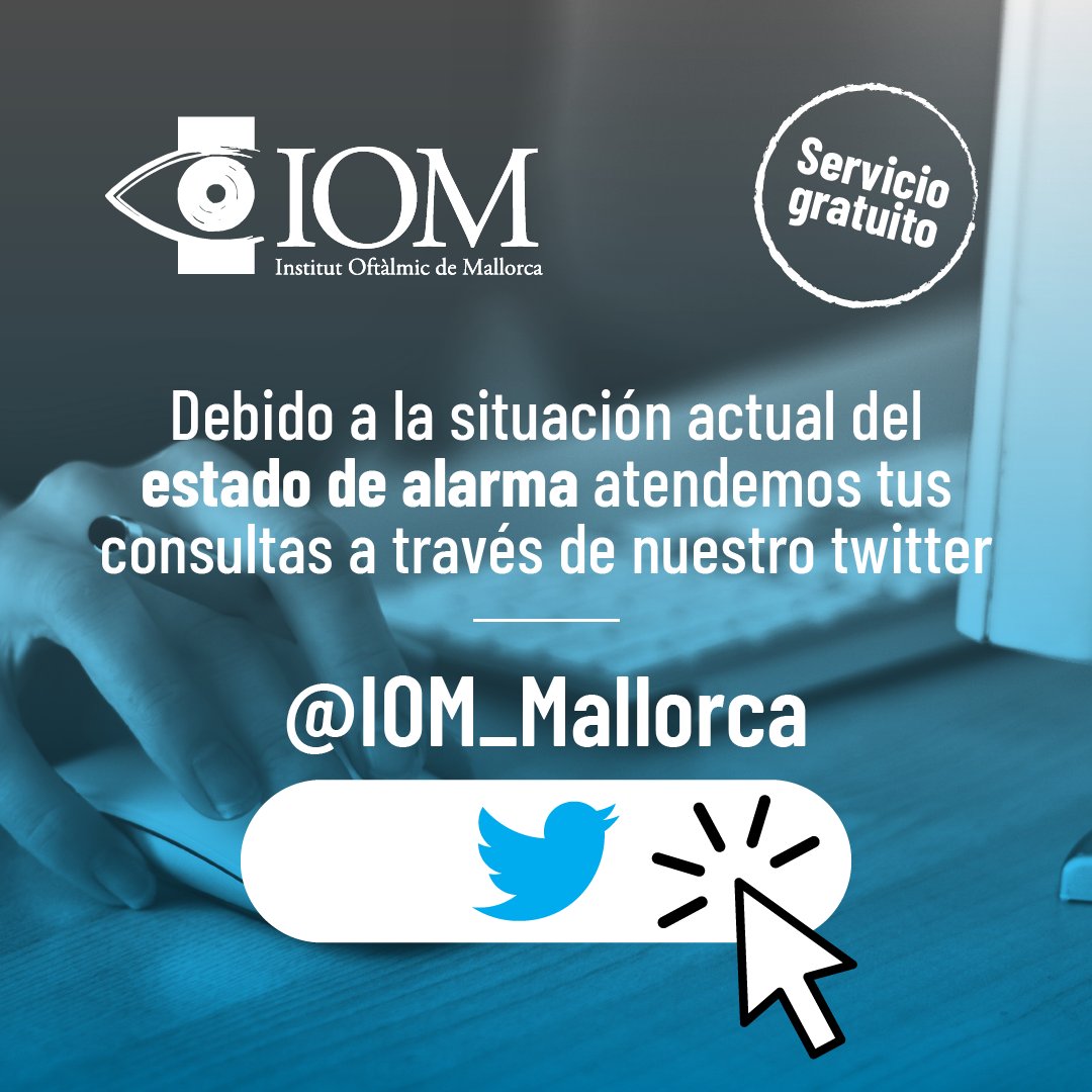 IOM_Mallorca's tweet photo. 📲Activamos un servicio gratuito de atención a consultas leves, sobre problemas oculares que podáis tener en casa durante estos días de confinamiento y que no consideréis de gravedad como para acudir a urgencias.

❓Recibimos las preguntas por mensaje privado a @IOM_Mallorca https://t.co/9ppHVv1ToU