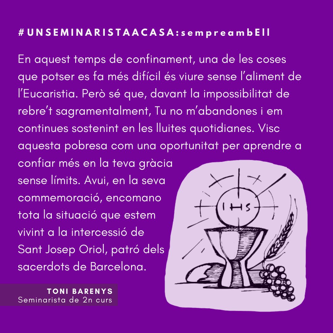 "L'home no viu només de pa; viu de tota paraula que surt de la boca de Déu." Mt 4, 4
#SantJosepOriol #unseminaristaacasa #sempreambEll
<a href="/esglesiabcn/">Església de Barcelona ⛪️</a> <a href="/bisbatsantfeliu/">@BisbatSantFeliu</a>