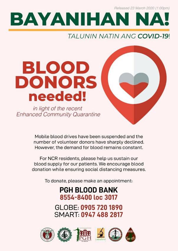inquirerdotnet's tweet photo. PGH is in need of blood donors. Due to the absence of donors, nurses and doctors are donating blood for their patients. Please contact the numbers below. | @jovicyeeINQ https://t.co/nl9yJPEi0b