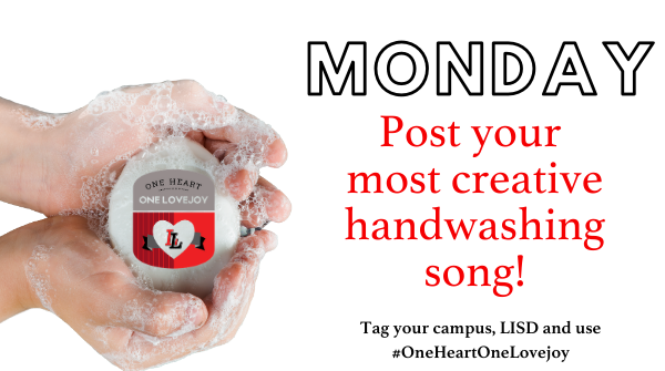 lovejoyisd1's tweet photo. We can't wait to hear all of those wonderful handwashing songs today! Make sure you tag your campus, LISD, and use #OneHeartOneLovejoy so we can all join in on the fun! #WeLiveLovejoy #CanStopOurLeopardSpirit https://t.co/C0wXsY2vKm