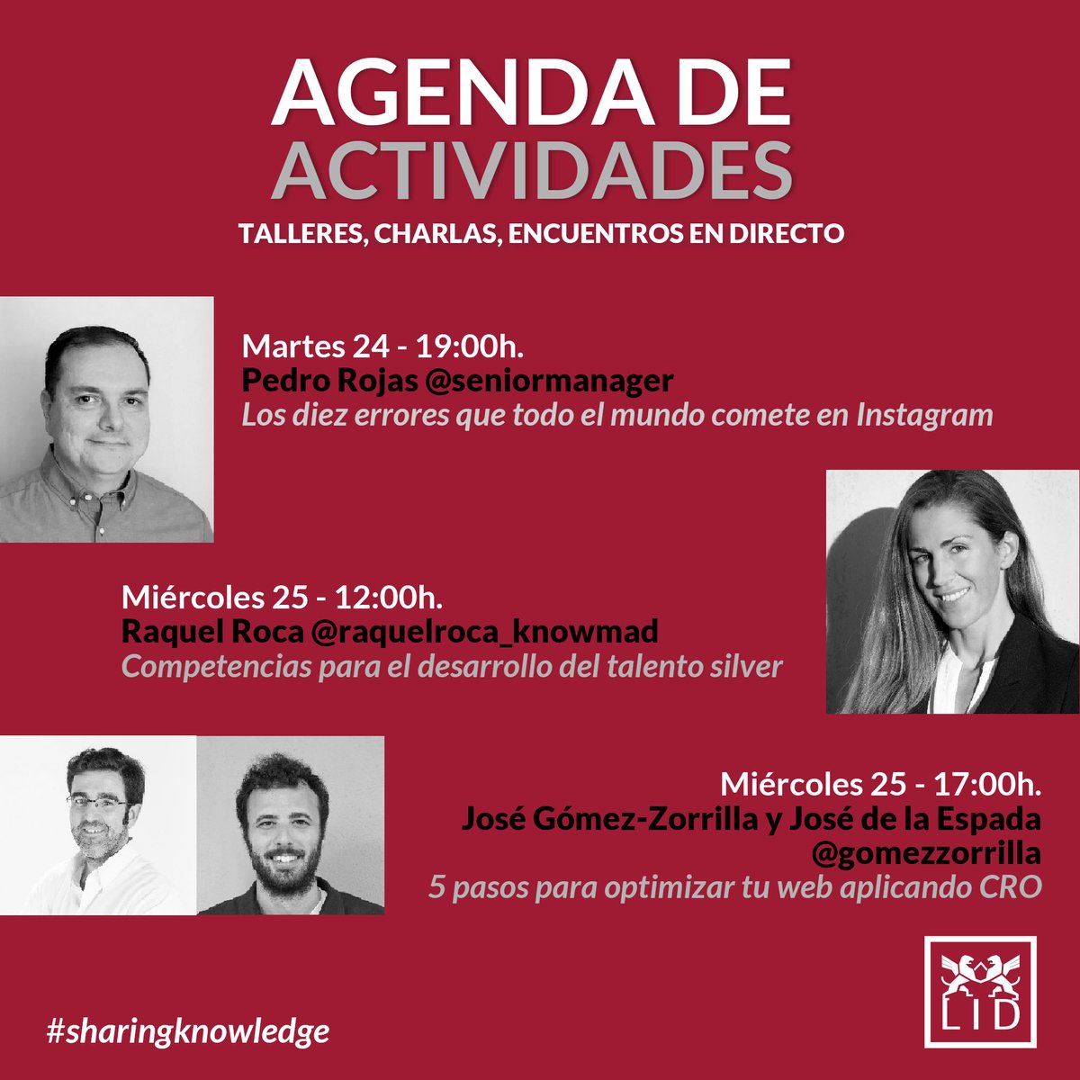¡Ya puedes consultar la agenda de talleres, charlas y encuentros en directo que hemos organizado gracias a nuestros autores!

Comenzamos con <a href="/SeniorManager/">Pedro Rojas</a> <a href="/Raquelroca/">Raquel Roca</a>
 <a href="/gomezzorrilla/">Jose Gómez-Zorrilla Sanjuan</a> y José de la Espada
 
🗓️lideditorial.com/noticias/shari…

 #SharingKnowledge #YoMeQuedoEnCasaLeyendo