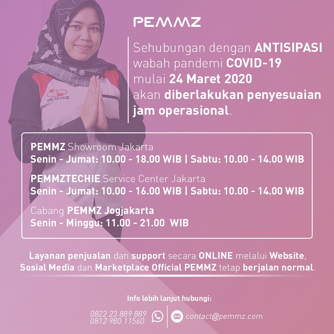 pemmz's tweet image. Sehubungan dengan antisipasi penyebaran Wabah COVID-19 Pemmz Store Jakarta akan mengalami penyesuaian jam kerja mulai 24 Maret 2020 dari hari Senin-Jumat Jam 10.00-18.00 dan Sabtu Jam 10.00-14.00. Informasi lebih lanjut hubungi WA 082223889889 atau email contact@pemmz.com
