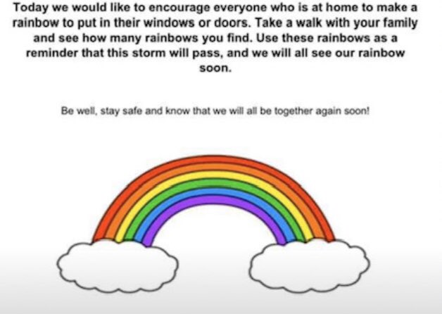 ArtwithMee's tweet photo. The “#windowrainbow movement” is here! Make a 🌈 from any materials you have, then post it in your window to spread some cheer!  Walkers of all ages will enjoy playing 🌈 I-spy on their daily walks!
@Leo_Leopards #SchroederDragons #tsdart https://t.co/fmZ2OG6jsc