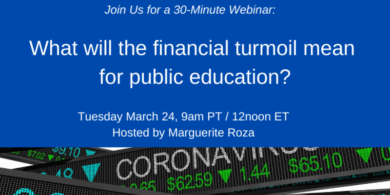 EdunomicsLab's tweet photo. Tomorrow: Join @MargueriteRoza for a 30-minute discussion: What will the financial turmoil mean for public education? What might states and districts consider as they make financial plans for the coming weeks and year?

Zoom link: https://t.co/3kY3lIGiIf https://t.co/AUnvwCmFVf