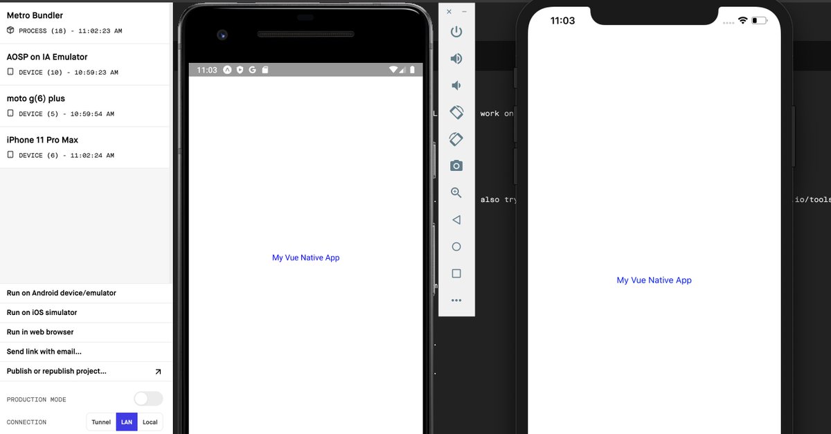 roremdev's tweet image. Interesante @vuejs @VueNativeIO simulado desde android, iOS, y mi dispotivo físico