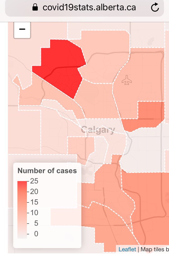 Geospatial data of the number of positive cases in Calgary as of March 22, 2020, with the highest number in Upper NW region at 27 cases. For more details go to: covid19stats.alberta.ca
