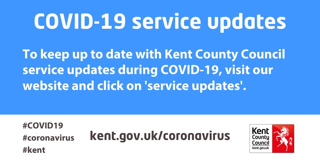 For up to date information for #KCC services during #Coronavirus #COVID19 outbreak, please visit our 'service updates' page at bit.ly/2QFaNB4. This page will have the most up to date information regarding #Kent County Council services during this time.