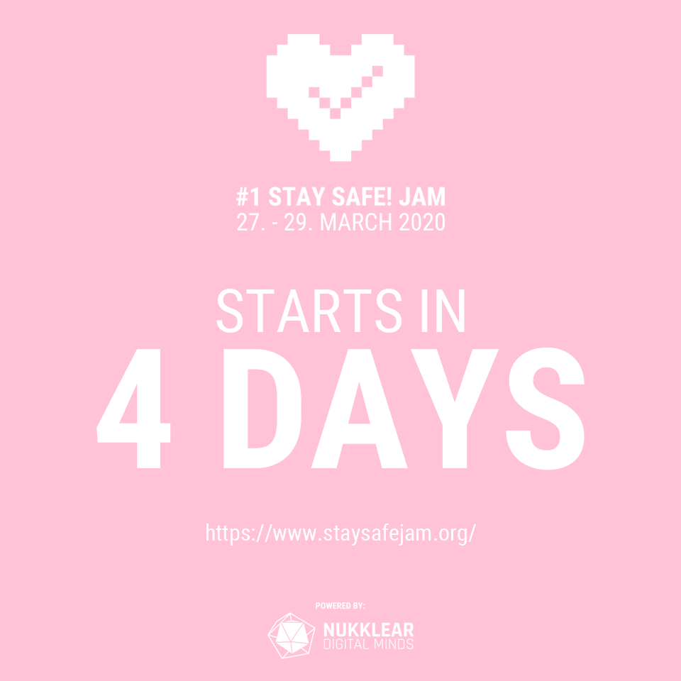 STAY SAFE! JAM (@staysafejam) on Twitter photo Only 4 days until our "Stay Safe! Jam" starts and we are so excited about the wave of solidarity. We are working hard to make this a great event, for all of us - let's unite and flatten the curve together! 
staysafejam.org
#staysafejam #flattenthecurve #gamersvscovid19 Only 4 days until our "Stay Safe! Jam" starts and we are so excited about the wave of solidarity. We are working hard to make this a great event, for all of us - let's unite and flatten the curve together! 
staysafejam.org
#staysafejam #flattenthecurve #gamersvscovid19