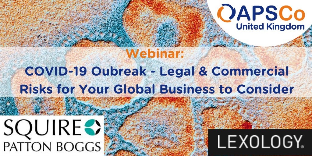 APSCo_org's tweet photo. Join @SPB_Global &amp; @lexology's webinar tomorrow at 1:00 pm to learn about the legal &amp; commercial risks from #COVID19 that could affect your global business. 🌍 

Visit our #Coronavirus Resource Hub for the full details: https://t.co/1IrCt2OPta

#BusinessRisk #Recruitment https://t.co/LRPOhm6eMf