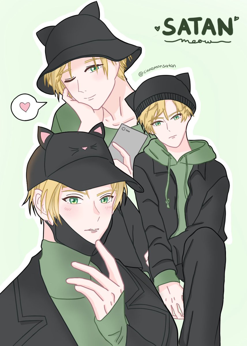 mintearoll's tweet photo. ok so like here me out:

concept: satan who collects different types of cat themed hats

#obeymejp #obeyme #obeymemasters #obeymesatan #obeymeshallwedate https://t.co/E67o9N1dIA