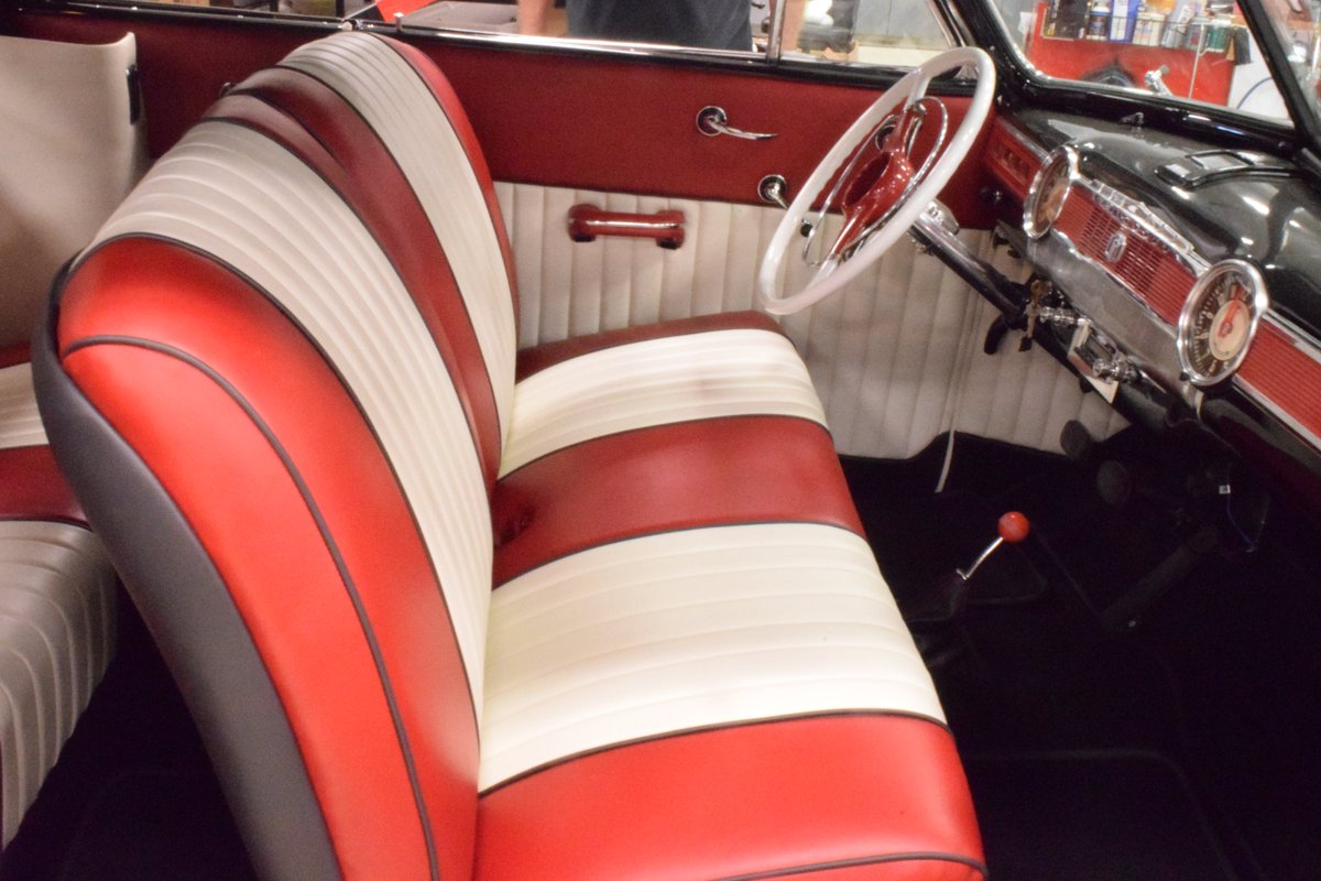 1947 Chevrolet 2 door convertible restoration project. There was extensive metal work done to the body and then the shop added a custom red, white, and black interior picked out by the customer.#1947chevrolet #custominterior #restoration