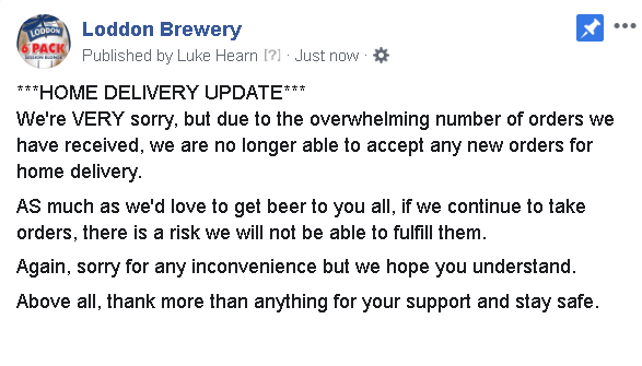 Loddon Brewery (@loddonbrewery) on Twitter photo ***HOME DELIVERY UPDATE*** ***HOME DELIVERY UPDATE***