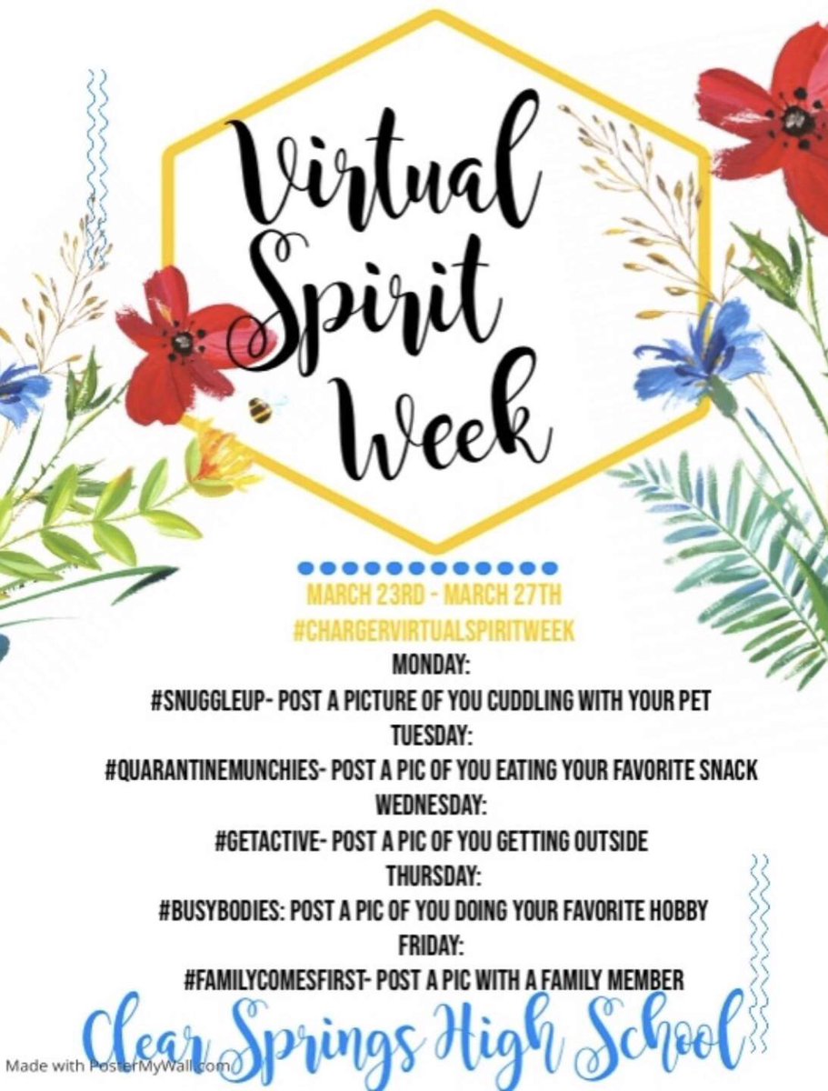 Hey Chargers! Participate in our Virtual Spirit week by posting a picture every day with these hashtags!!