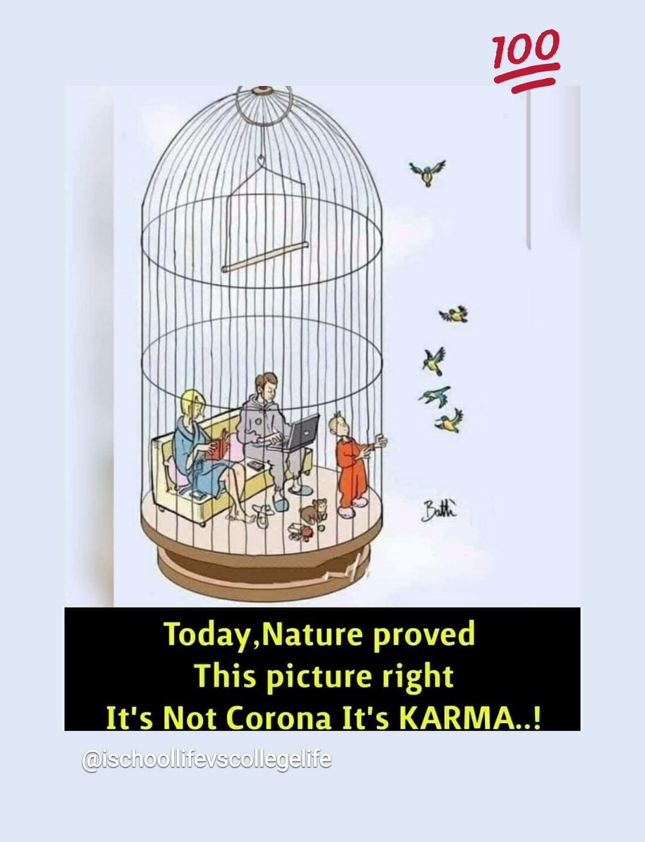 mxdgill's tweet photo. Now, human will understand the trouble of  birds , that how they feel in cages 😌. 
Right this is not corona, this is "KARMA"
 #naturerevenge #COVIDIOTS #LockdownNow #Karma https://t.co/12I4L6y89H