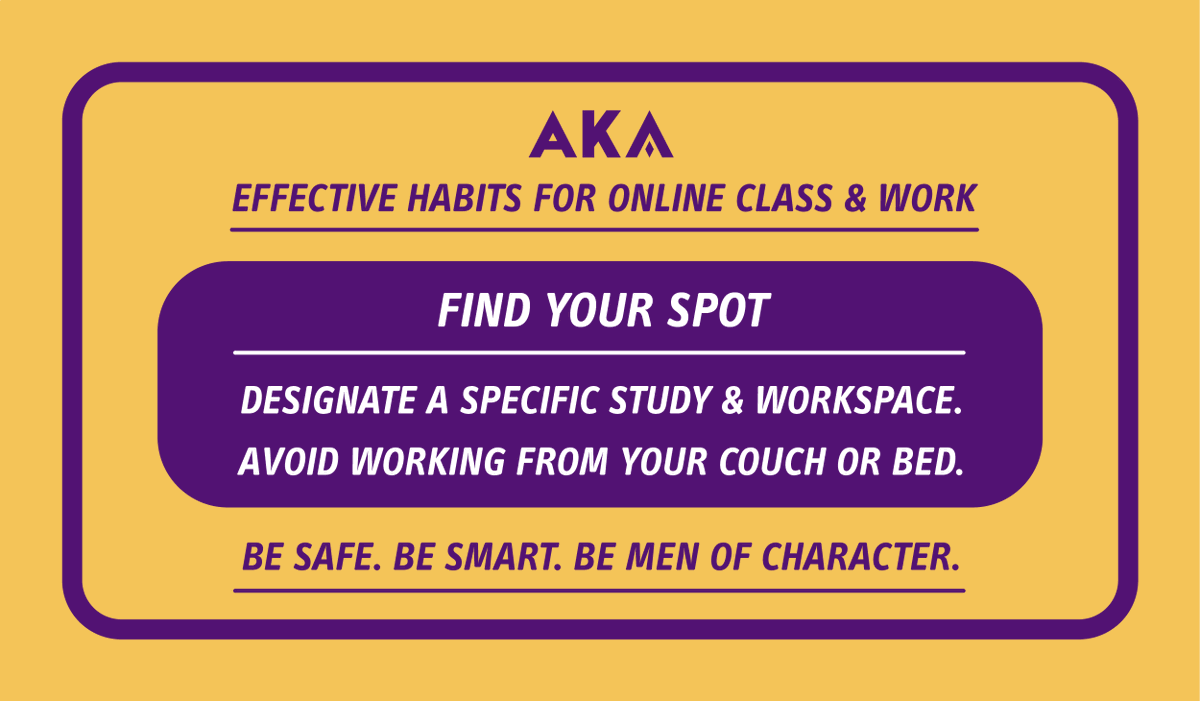 This week, we're sharing effective habits for online class &amp; working from home.

1) Find Your Spot. Designate a specific study and workspace. Avoid working from your couch or bed.

Where have you set up space to stay focused at home?