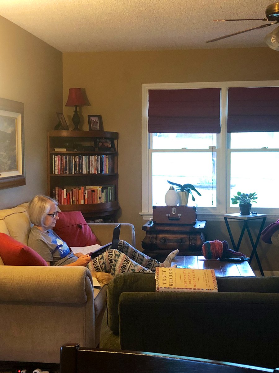 em_stepp19's tweet photo. my mom is a superstar 🤩
she teaches special ed for elementary students &amp; it’s not always easy.  
&amp; now, she’s doing it all from home (in her pj’s) with my dog curled up next to her. but she makes it look easy!

show some love to the teachers in your life today! https://t.co/d4ipffsXvP